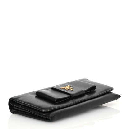 Prada Saffiano Bow Continental Wallet Black 4 of 15