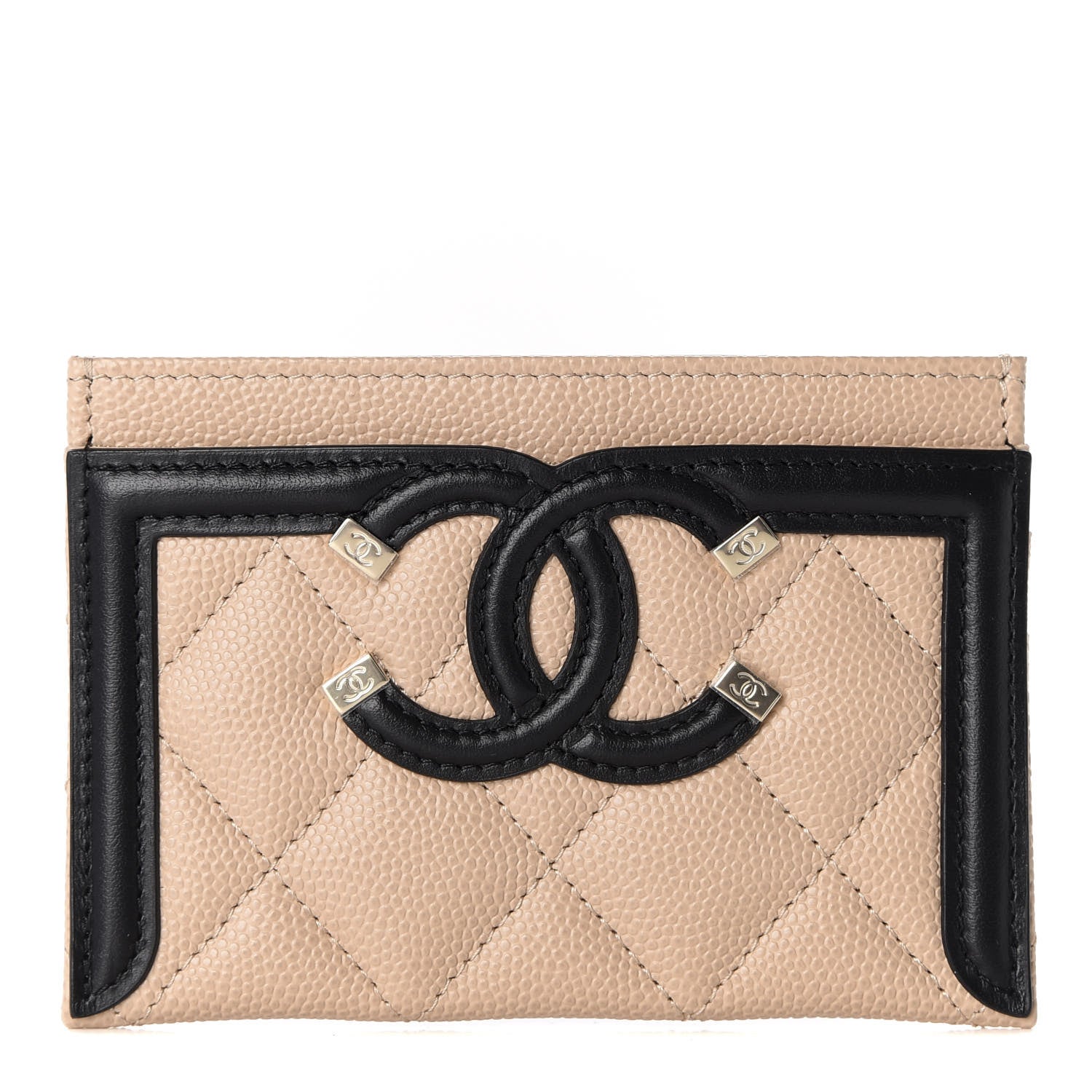 Chanel Caviar Quilted Filigree Card Holder Beige Black 1 of 9