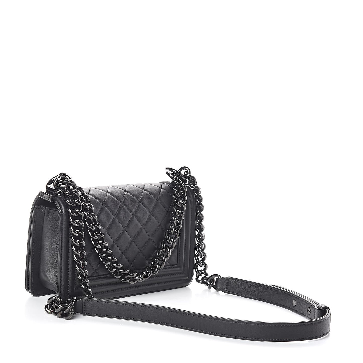 Calfskin Quilted Small Boy Flap So Black