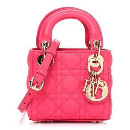 Christian Dior Lambskin Cannage Micro Lady Dior Bright Pink 1 of 9