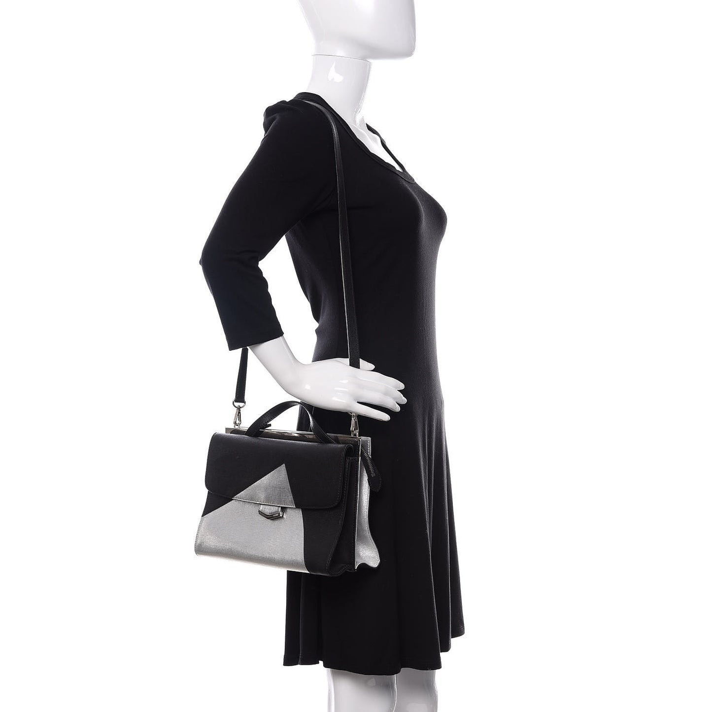 Vitello Elite Bi-Color Demi Jour Shoulder Bag Black Silver
