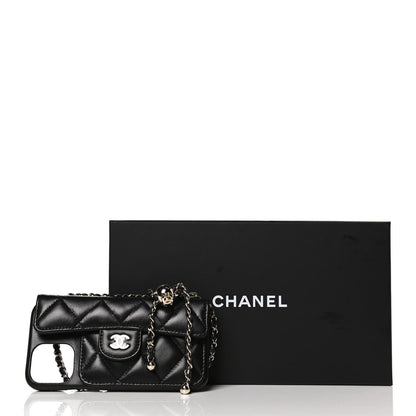 Chanel Lambskin Quilted iPhone XII Pro Case With Chain Black 12 of 12