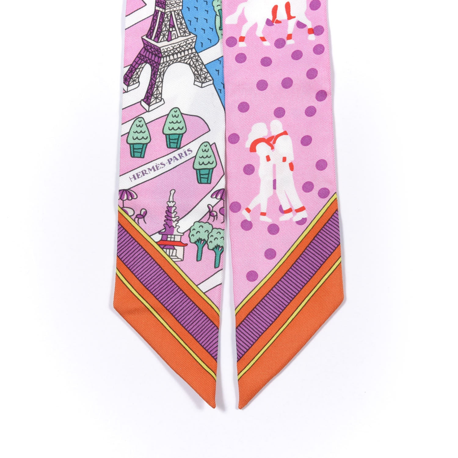Hermes Silk Les Nouveaux Amoureux de Paris Twilly Rose Buvard White Vert 4 of 6