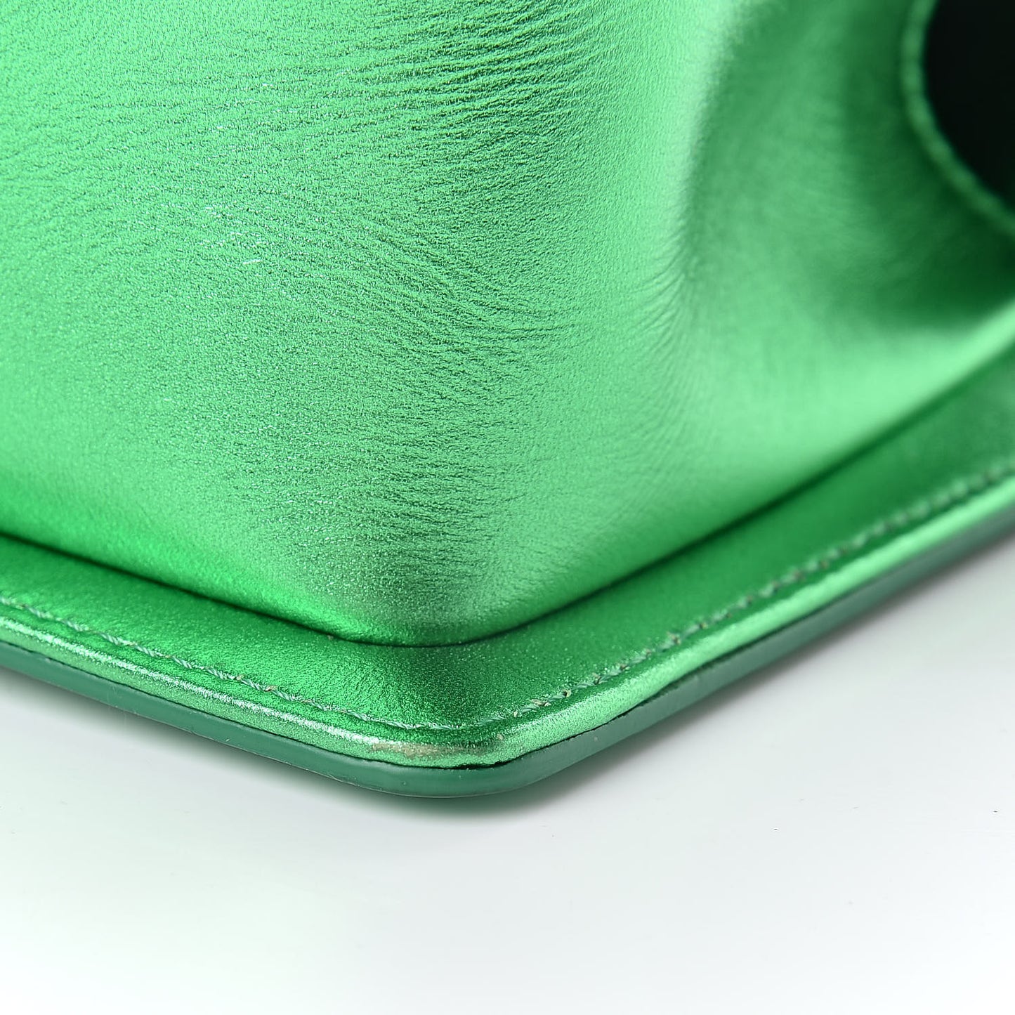 Metallic Patent Calfskin Quilted Small Boy Flap Green
