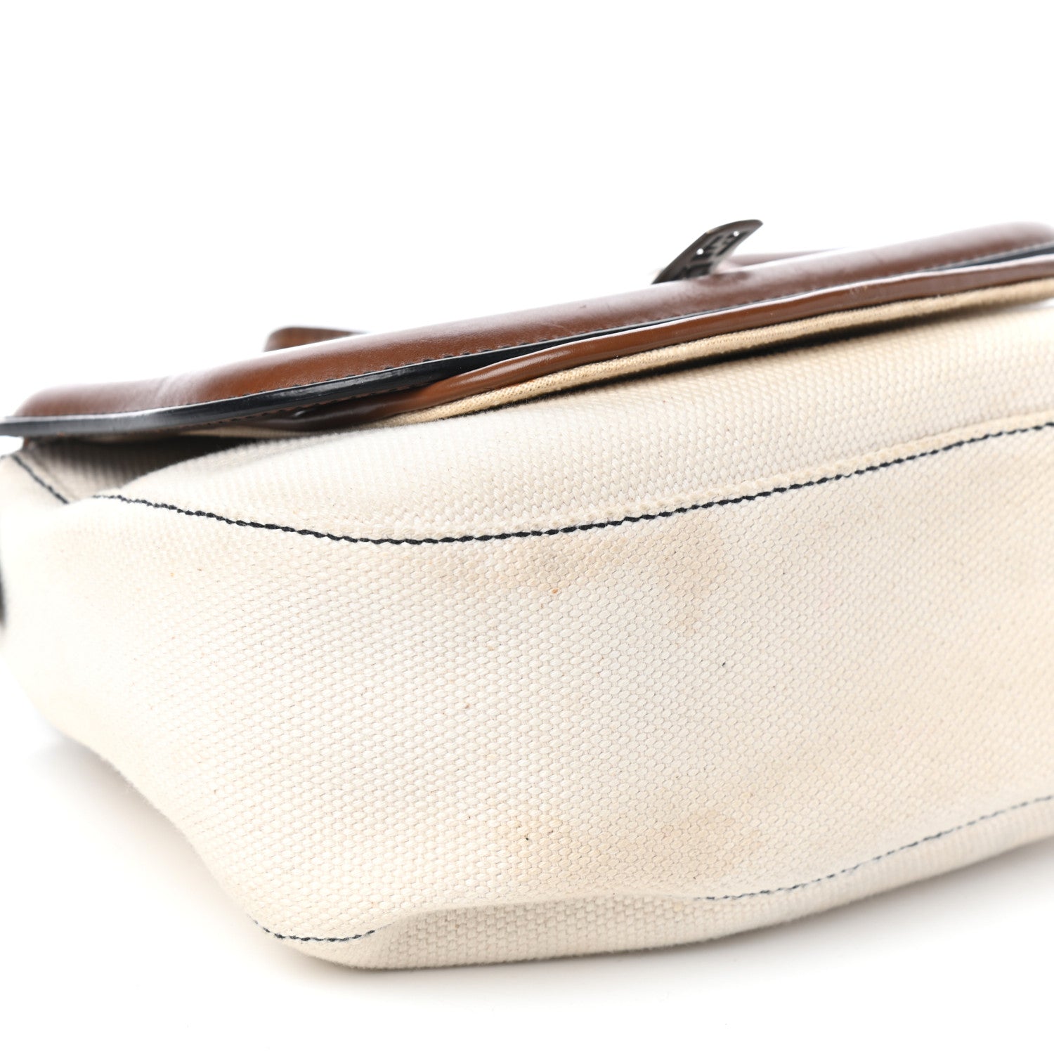 Fendi Canvas Calfskin B Flap Bag Beige Tan 10 of 11