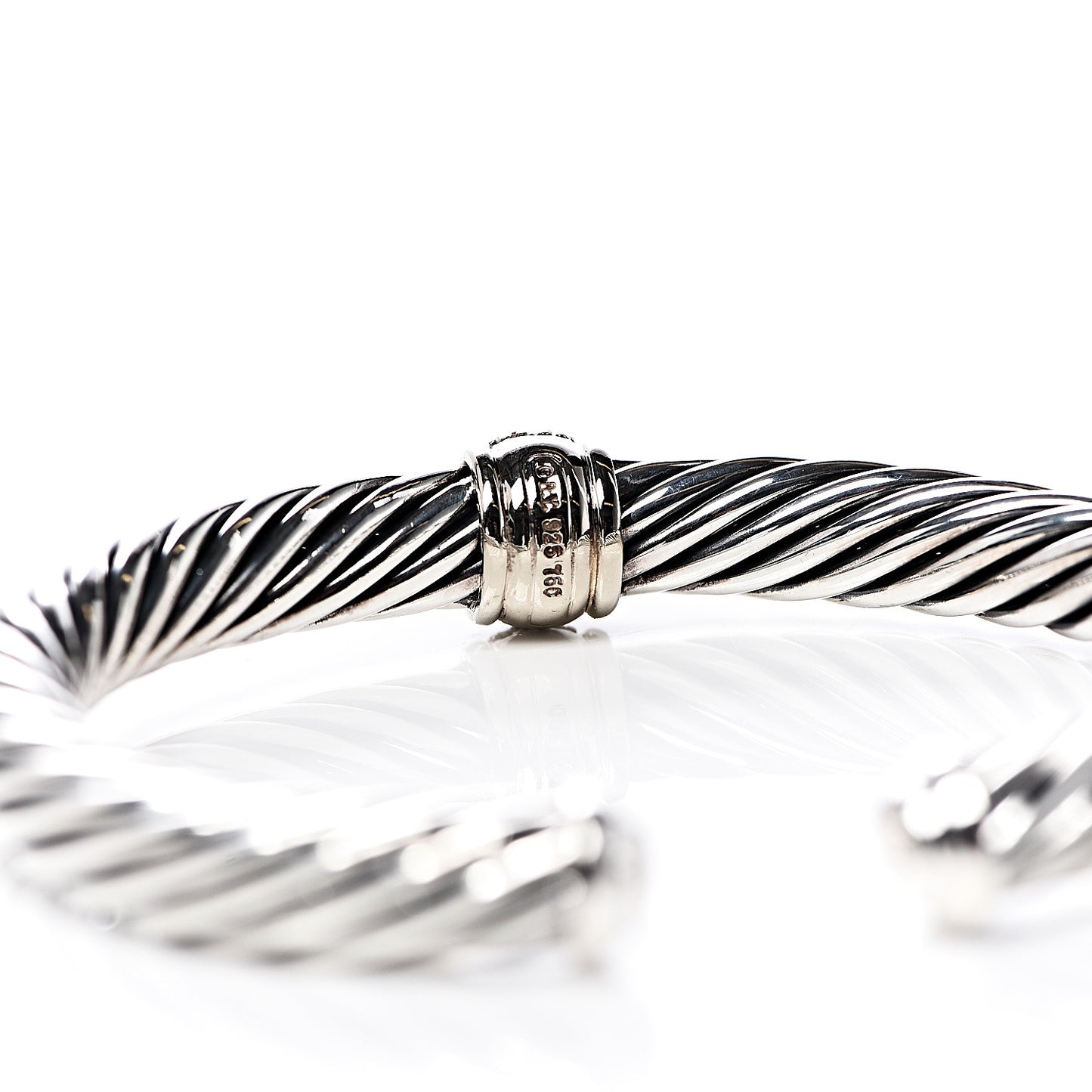 Sterling Silver 18K Yellow Gold Diamond 7mm Cable Classics Station Bracelet