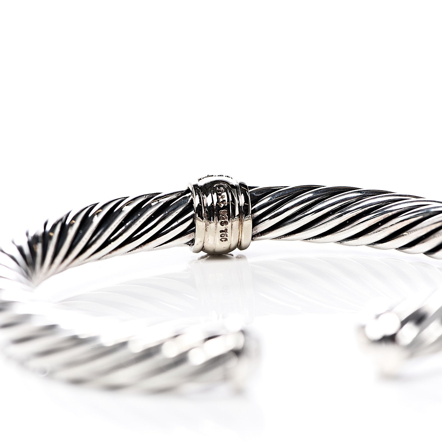 David Yurman Sterling Silver 18K Yellow Gold Diamond 7mm Cable Classics Station Bracelet 4 of 5