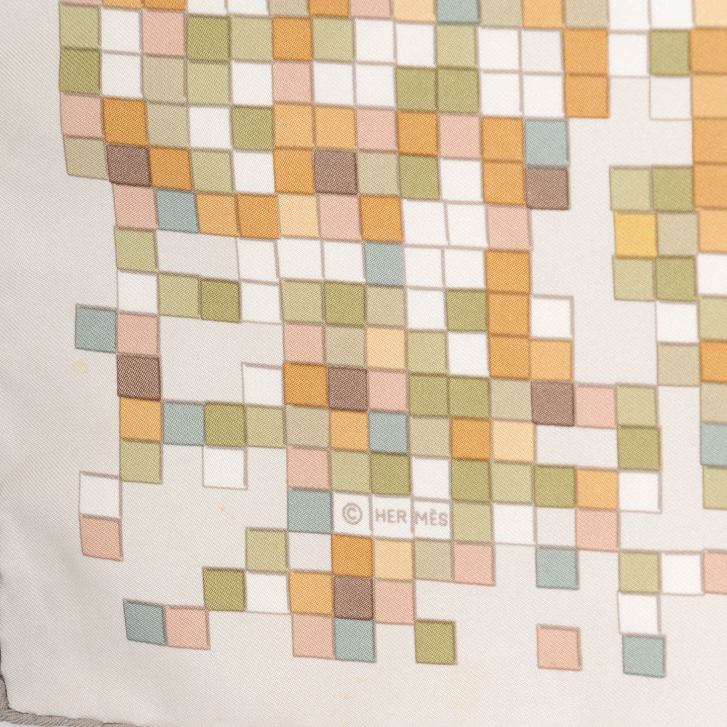 Silk Mosaique Au 24 Scarf 90 Gris Perle Tabac Blanc
