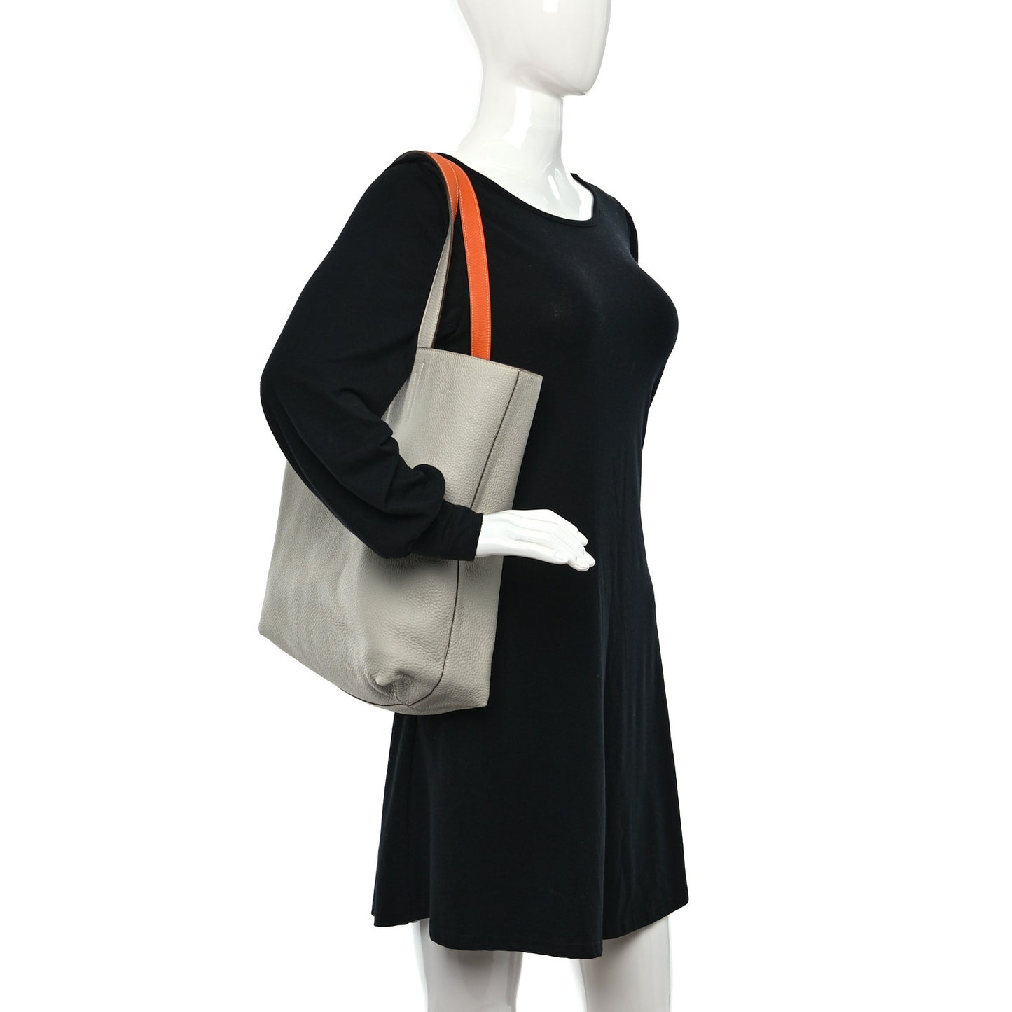 Taurillon Clemence Double Sens 36 Reversible Tote Gris Perle Orange