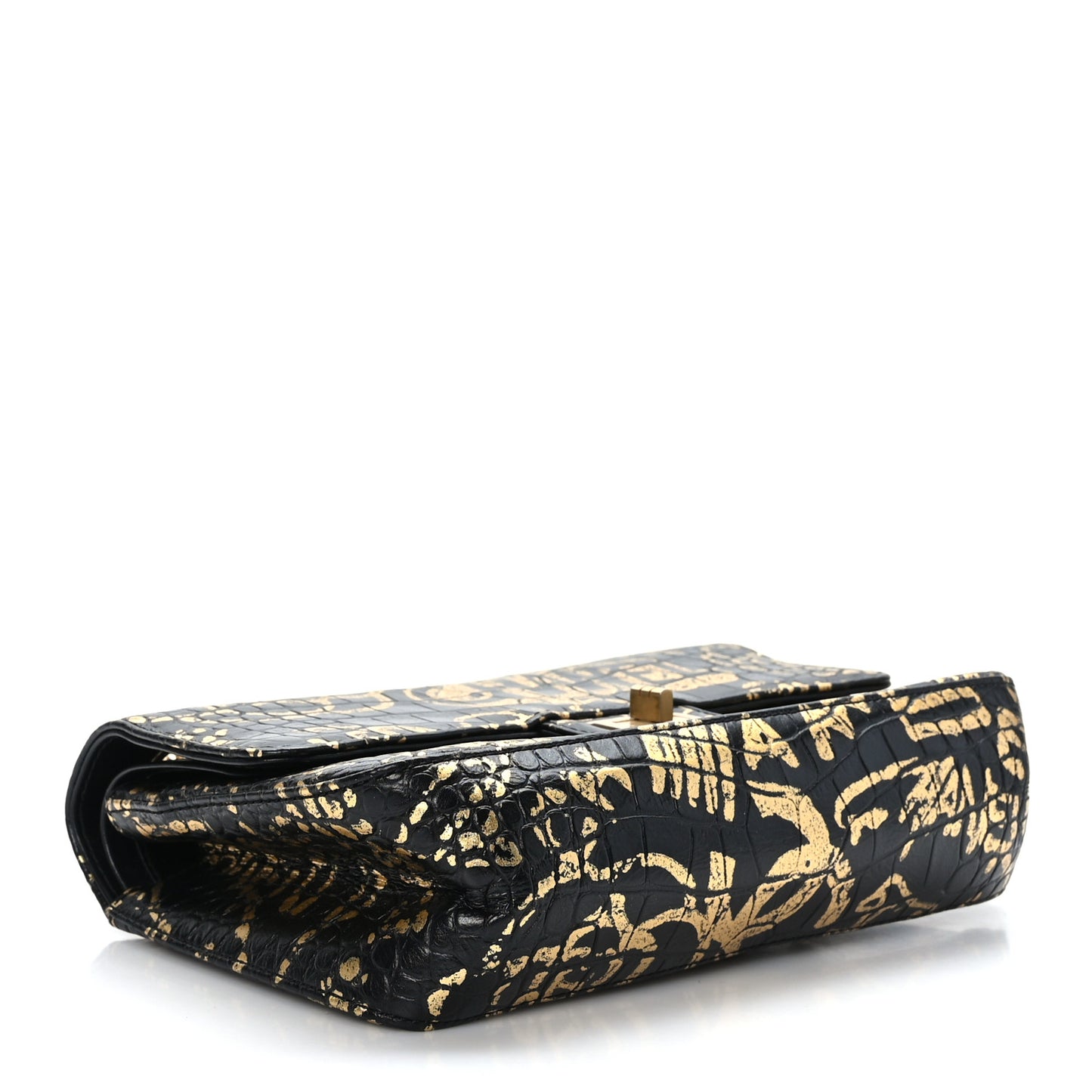 Calfskin Crocodile Embossed Graffiti 2.55 Cocodile Reissue 225 Flap Black Gold