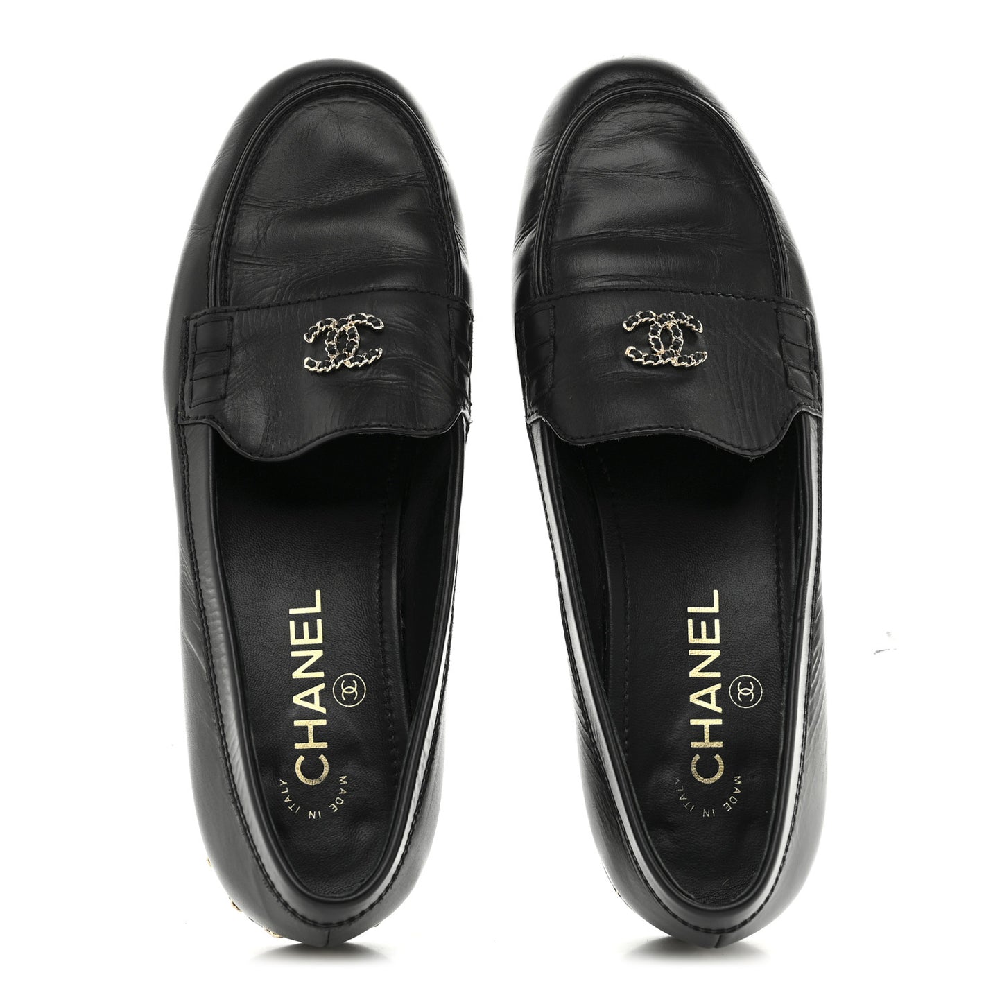 Calfskin CC Chain Mocassin Loafers 38.5 Black