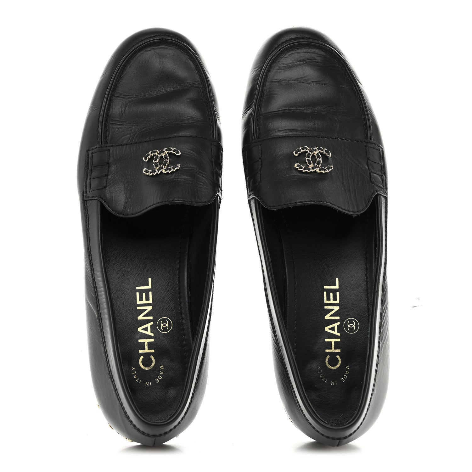 Chanel Calfskin CC Chain Mocassin Loafers 38.5 Black 2 of 9