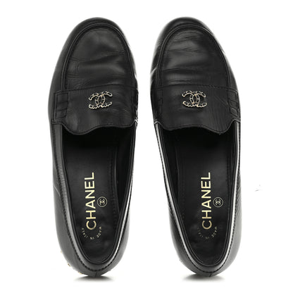 Chanel Calfskin CC Chain Mocassin Loafers 38.5 Black 2 of 9