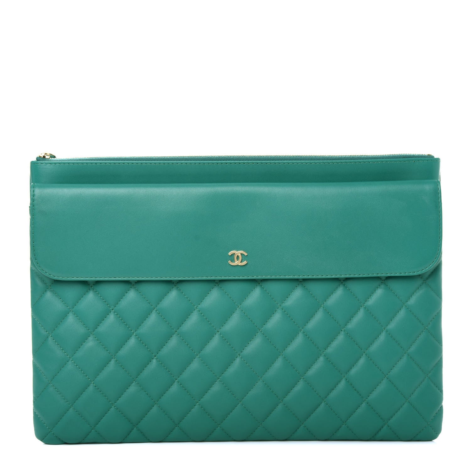 Chanel Lambskin Quilted Large Flap Cosmetic Case Turquoise 1 of 8