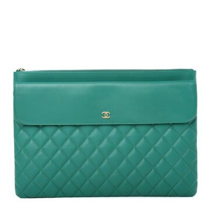 Chanel Lambskin Quilted Large Flap Cosmetic Case Turquoise 1 of 8