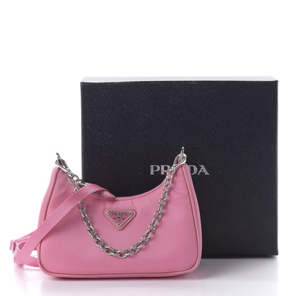 Prada Tessuto Nylon Saffiano Mini Re-Edition 2000 Shoulder Bag Begonia 10 of 10