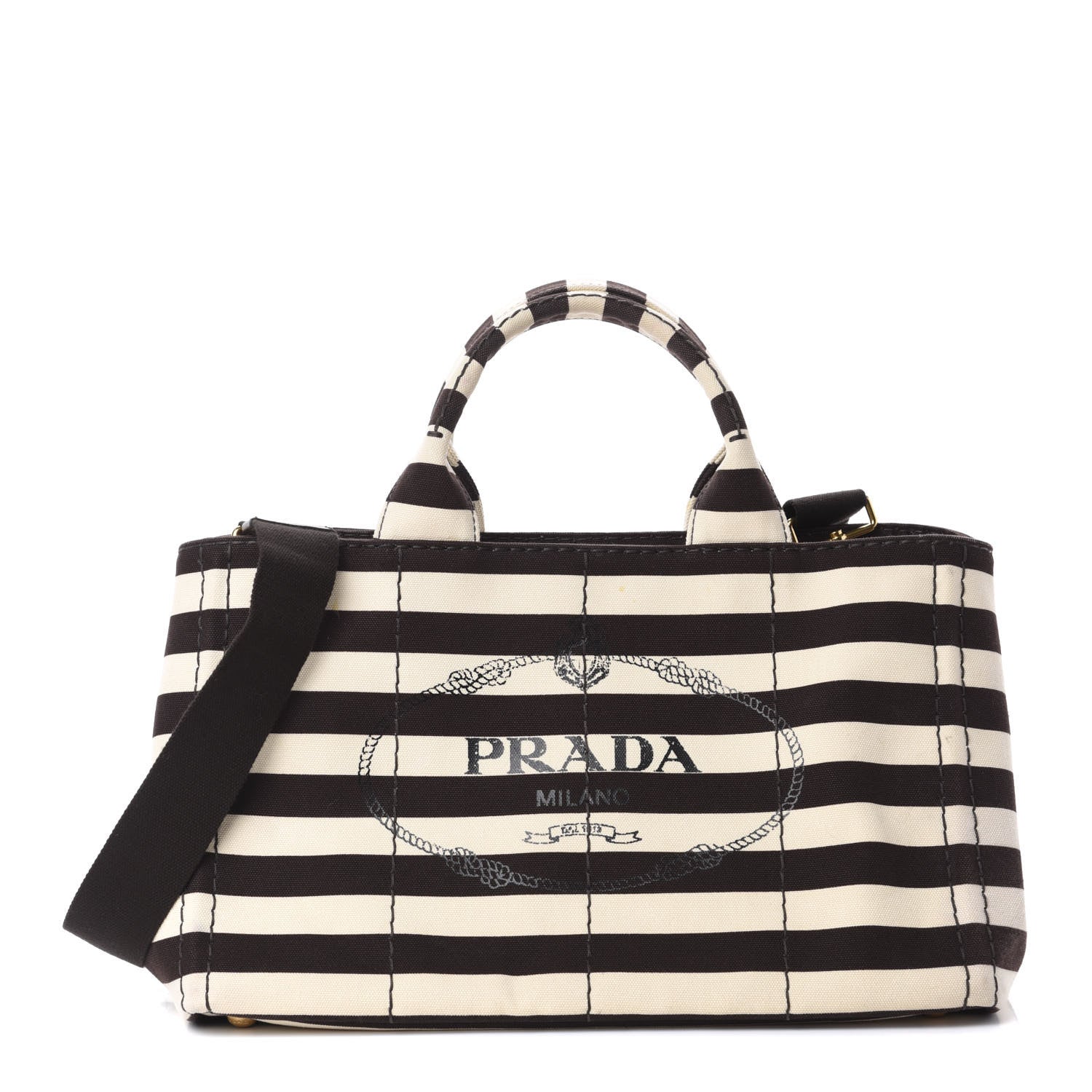 Prada Canapa Striped Logo Tote Tabacco 1 of 15