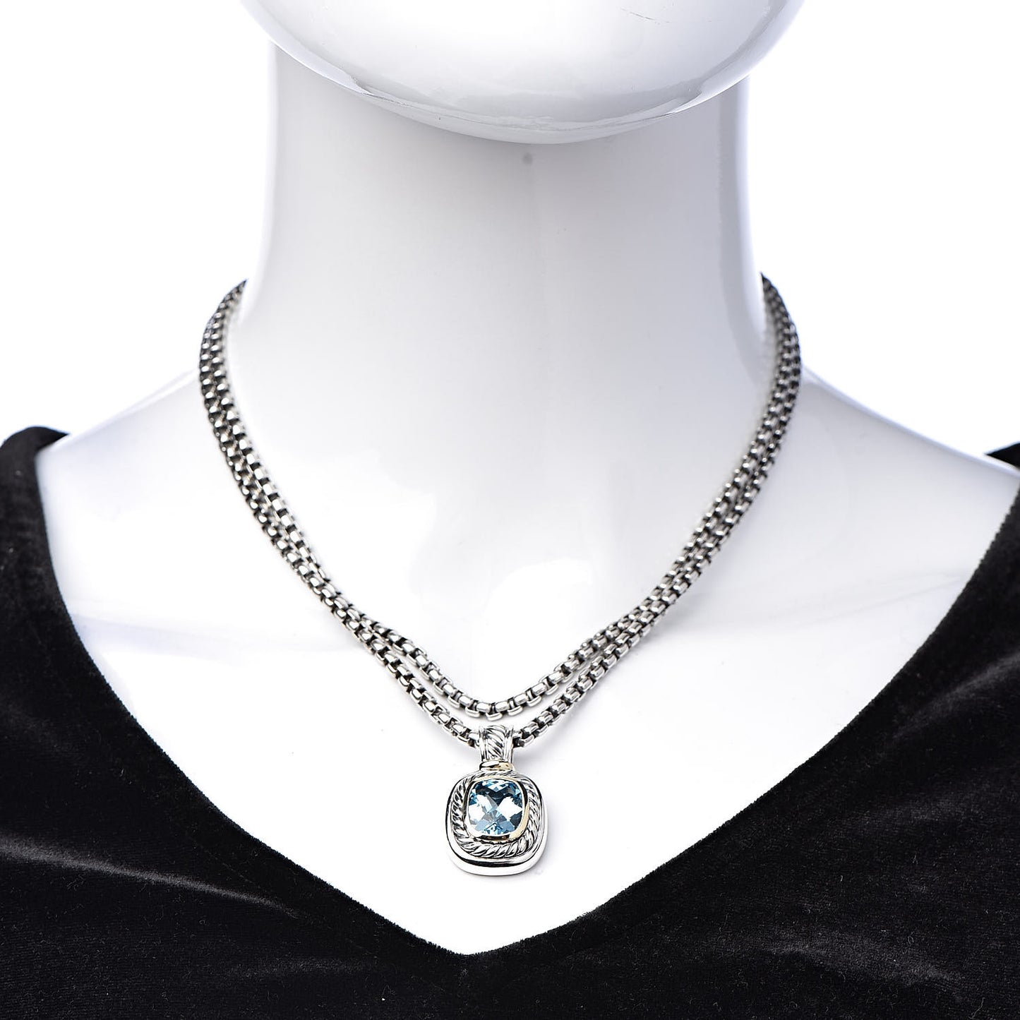 Sterling Silver Blue Topaz 12mm Albion Double Wheat Chain Pendant Necklace