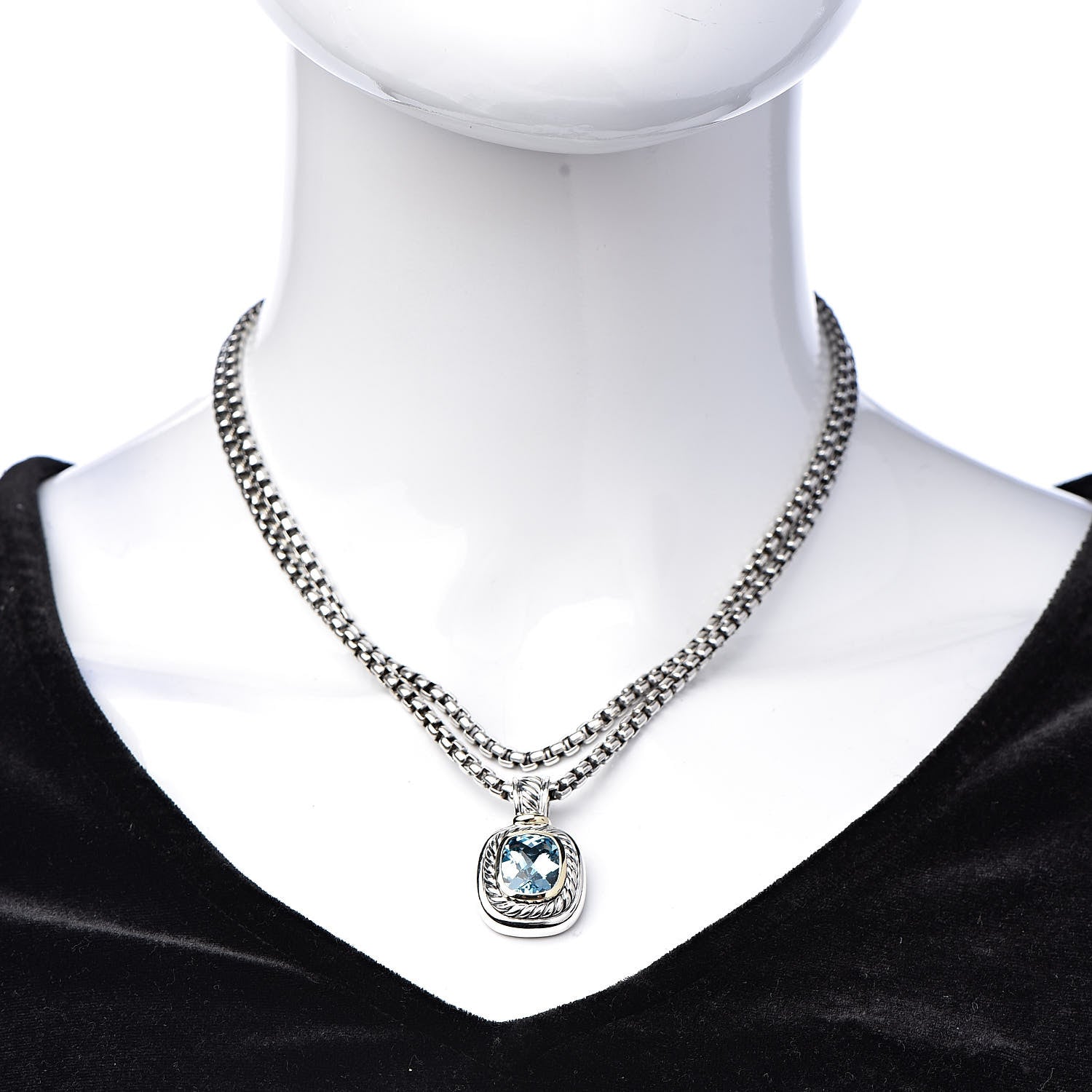 David Yurman Sterling Silver Blue Topaz 12mm Albion Double Wheat Chain Pendant Necklace 2 of 6