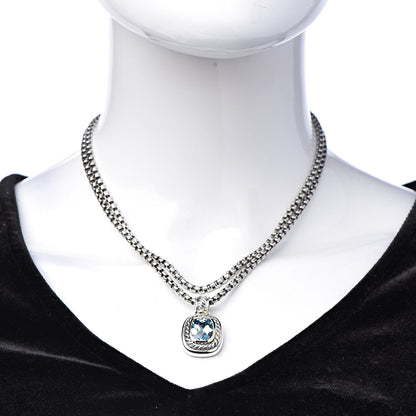 David Yurman Sterling Silver Blue Topaz 12mm Albion Double Wheat Chain Pendant Necklace 2 of 6