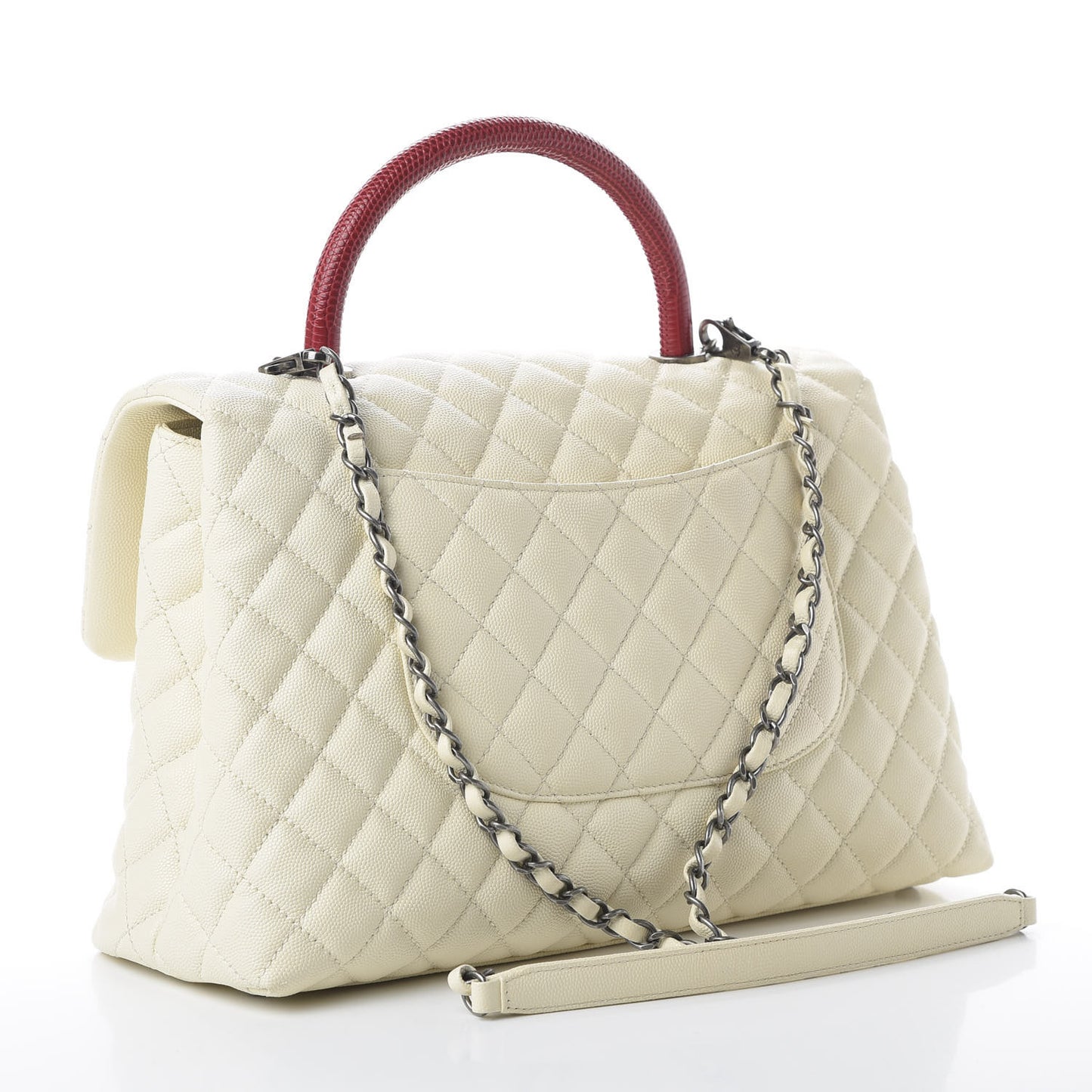 Caviar Lizard Quilted Medium Coco Handle Flap White
