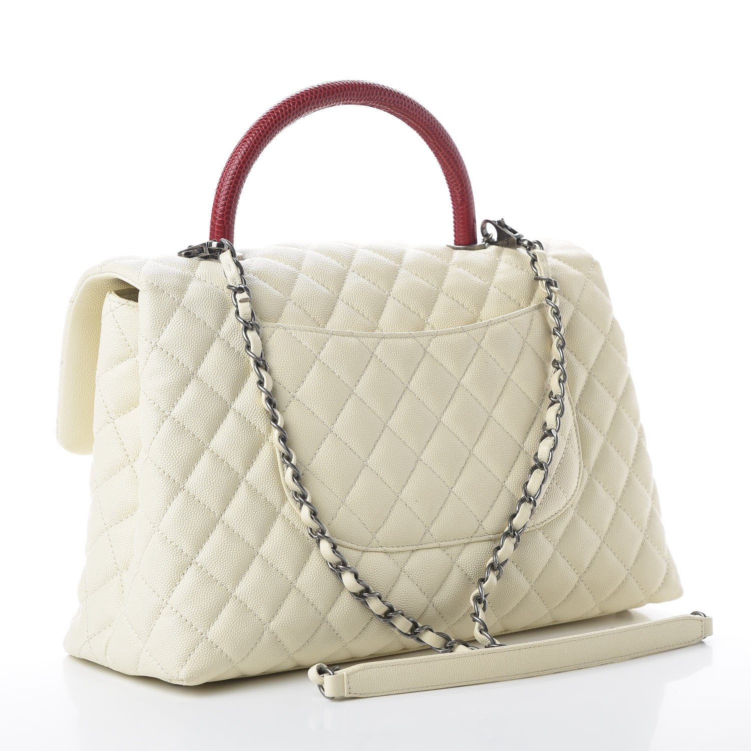 Chanel Caviar Lizard Quilted Medium Coco Handle Flap White 3 of 12