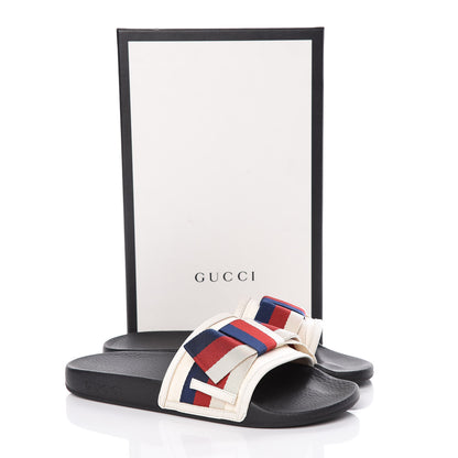 Gucci Satin Web Sylvie Bow Slide Sandals 39 White 10 of 10