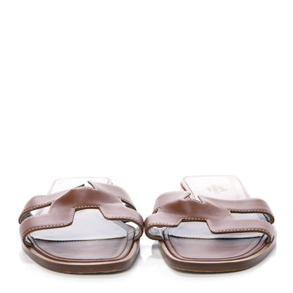 Hermes Box Calfskin Oran Sandals 36.5 Gold 2 of 8