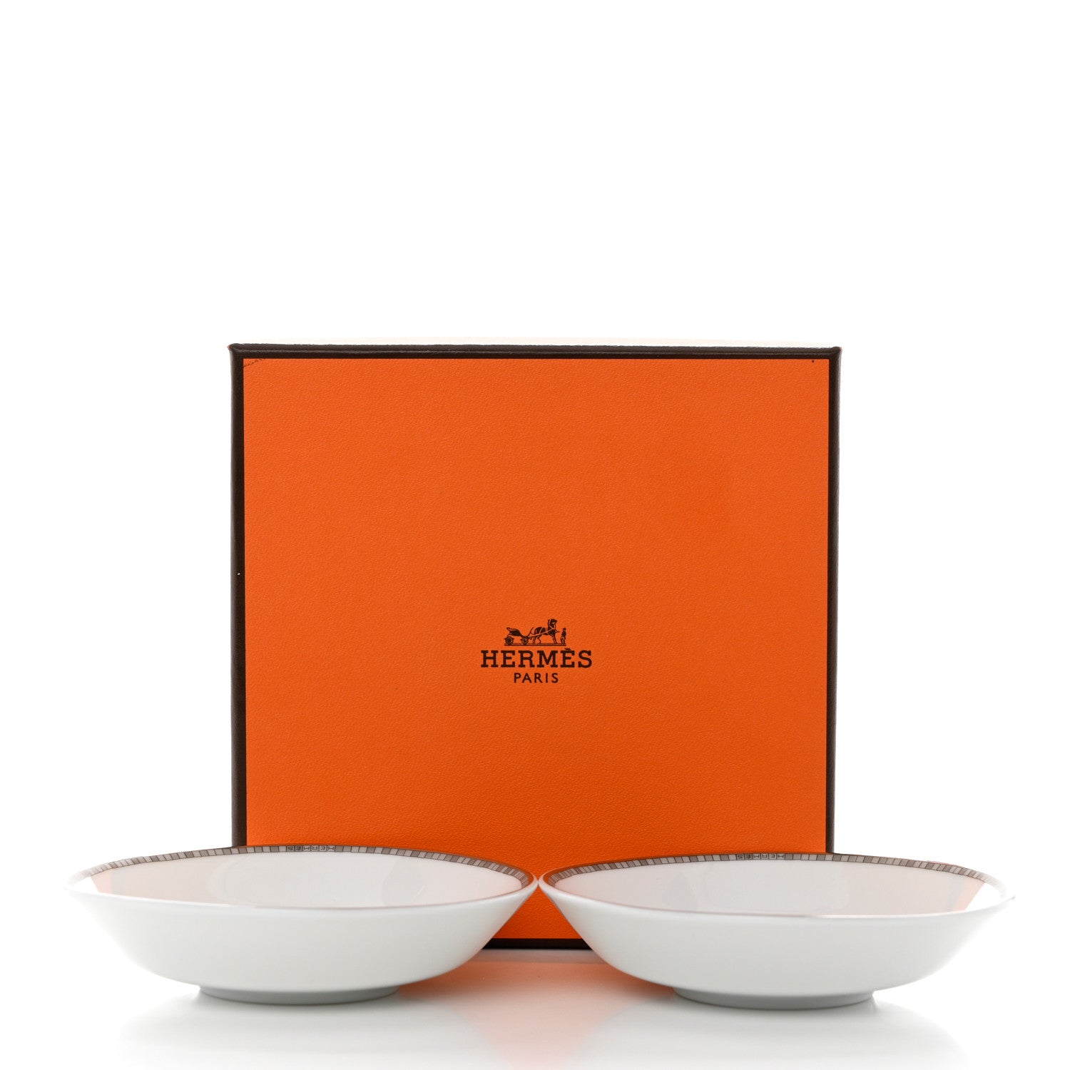Hermes Porcelain Mosaique Au 24 Platine Soy Dish Set of 2 Platinum 16 of 18