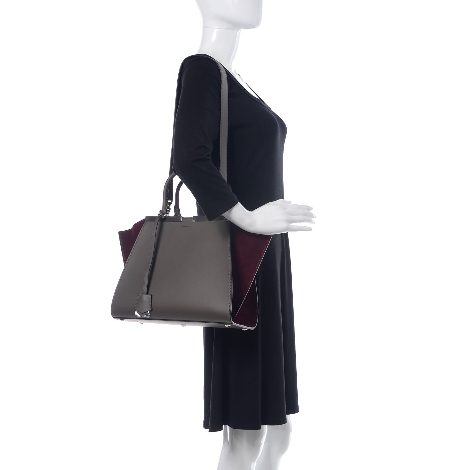 Fendi Vitello Baltico Kore Petite 3jours Tote Carbone Bordeaux 2 of 11