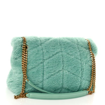 Saint Laurent Merino Shearling Lambskin Quilted Small Loulou Puffer Monogram Chain Satchel Iced Mint 2 of 7