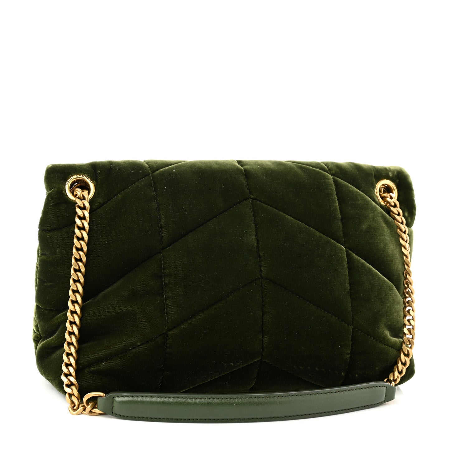 Velvet Quilted Small Loulou Puffer Monogram Chain Satchel Kaki Musk