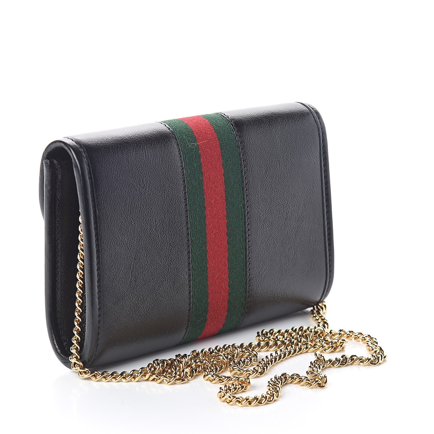 Gucci Textured Calfskin Web Mini Rajah Slim Flap Shoulder Bag Black 3 of 9