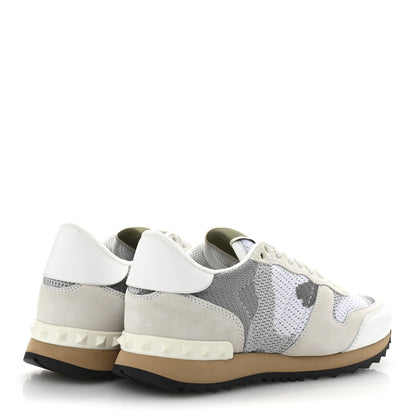 Valentino Garavani Mesh Suede Camouflage Rockrunner Sneakers 35 White Grey 5 of 10