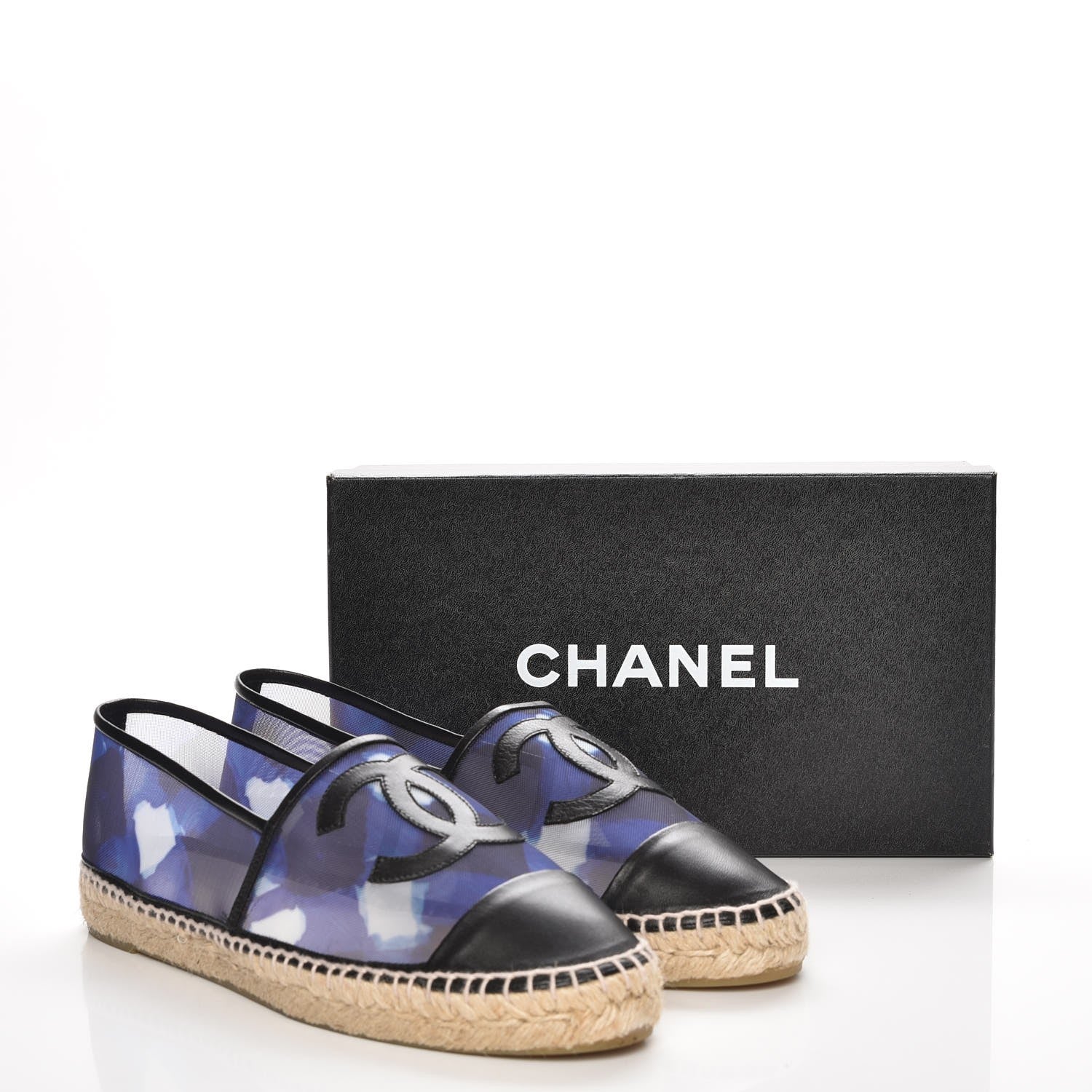 Chanel Mesh Lambskin Check Print CC Espadrilles 42 Blue Black White 8 of 21
