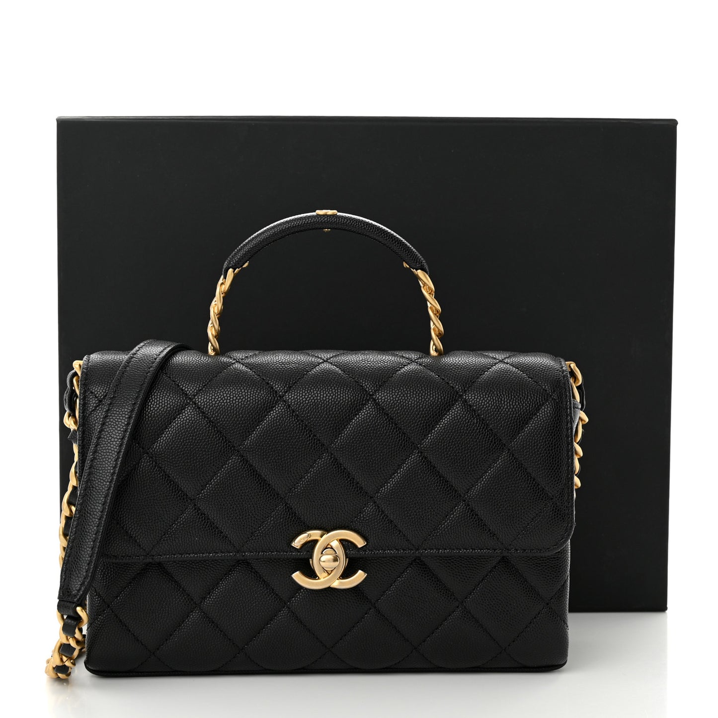 Caviar Quilted Medium Carry Me Top Handle Flap Black