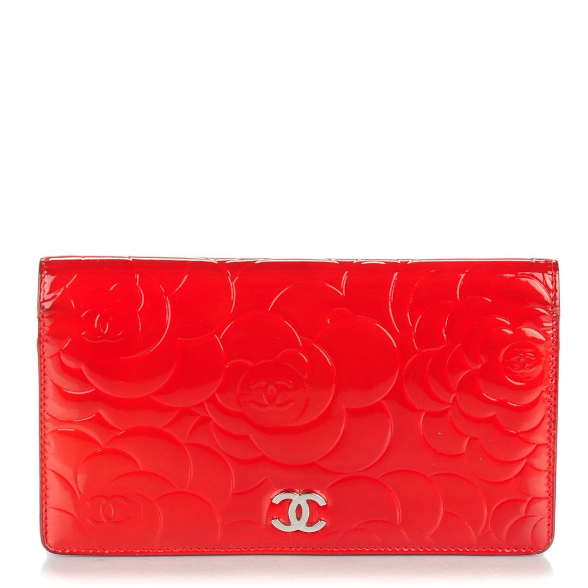 Patent Camellia Embossed Yen Wallet Red
