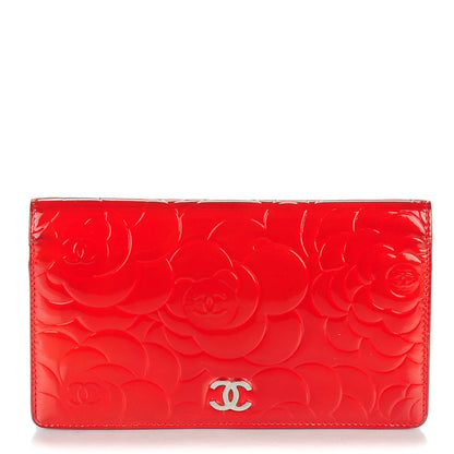 Chanel Patent Camellia Embossed Yen Wallet Red 1 of 9