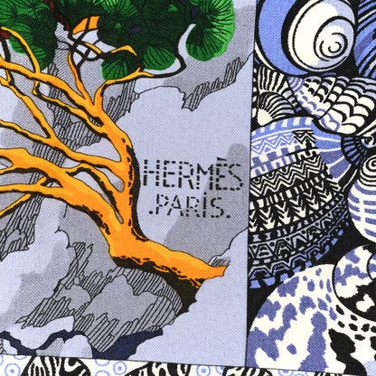 Hermes Cashmere Silk Sieste Au Paradis Scarf 140 Bleu Jaune Vert 2 of 7