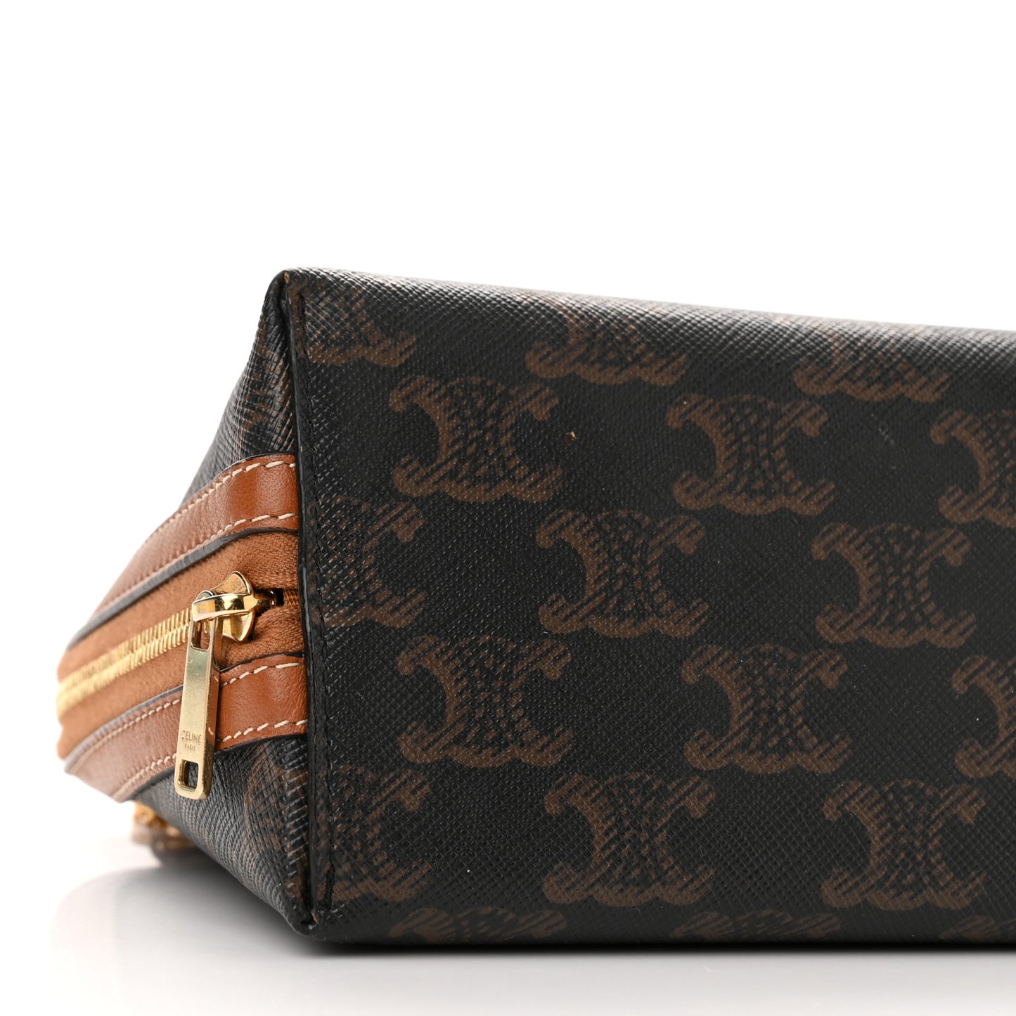 Lambskin Triomphe Canvas Embroidered Logo Clutch With Chain Tan