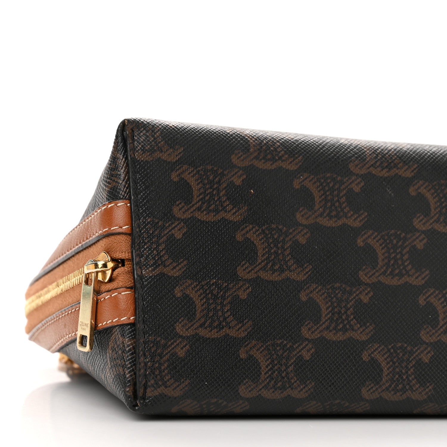Celine Lambskin Triomphe Canvas Embroidered Logo Clutch With Chain Tan 7 of 11