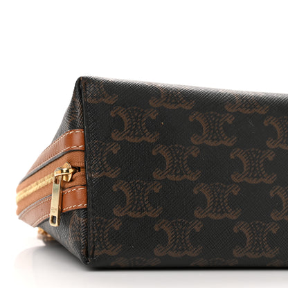 Celine Lambskin Triomphe Canvas Embroidered Logo Clutch With Chain Tan 7 of 11