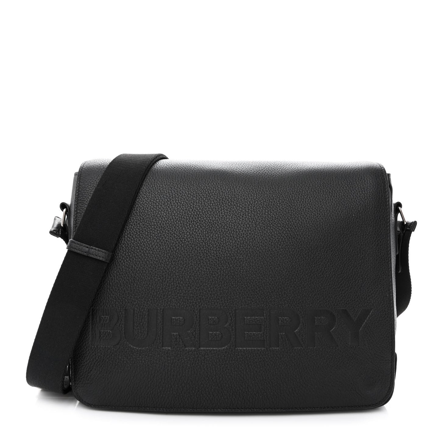 Grainy Calfskin Embossed Bruno Messenger Black