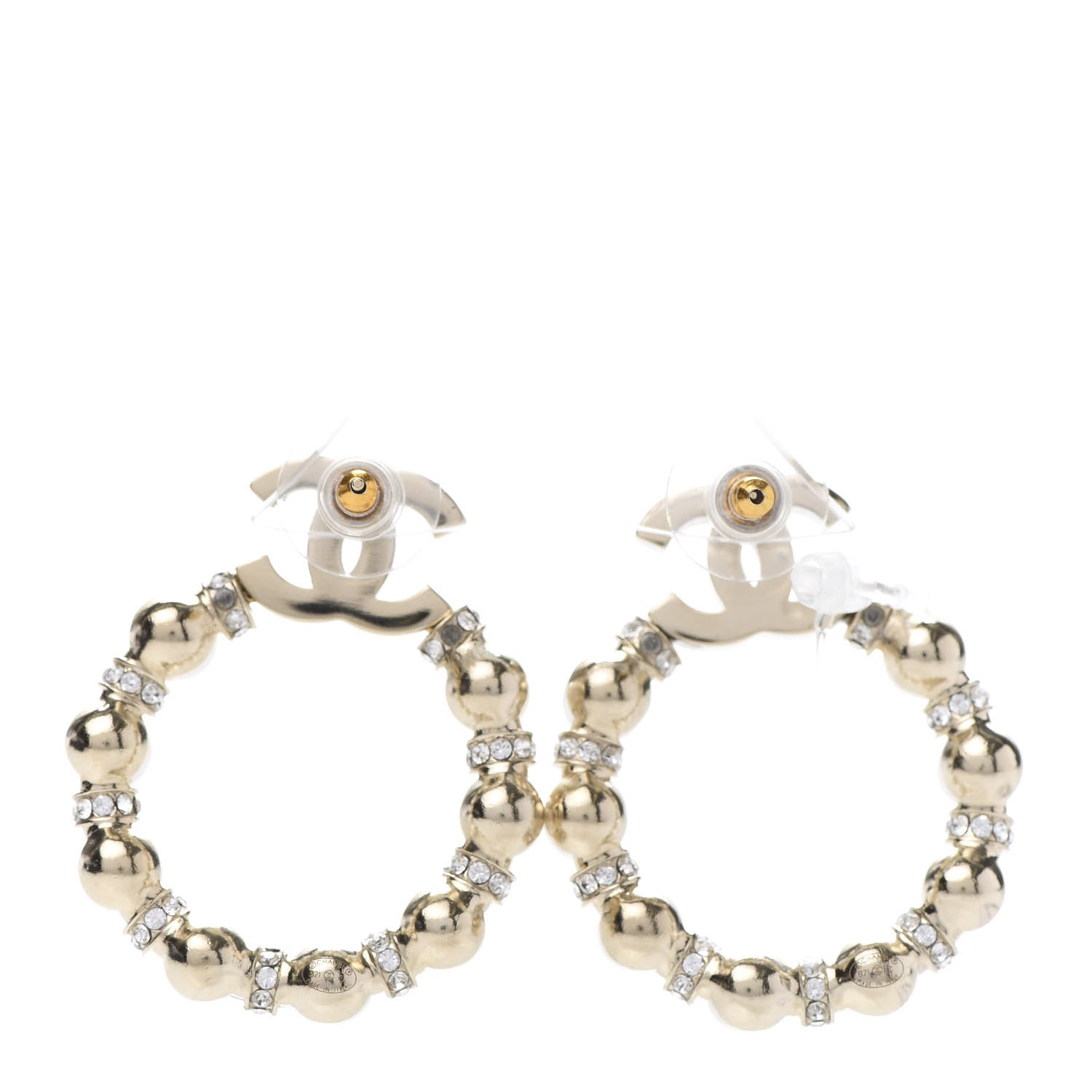 Chanel Pearl Crystal Nefertiti CC Drop Earrings Gold 4 of 5