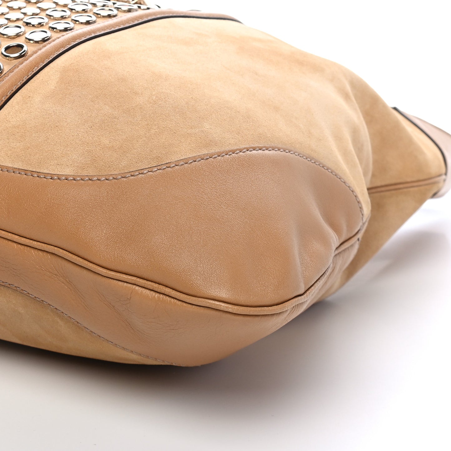 Suede Studded Jackie O Bouvier Hobo Light Brown