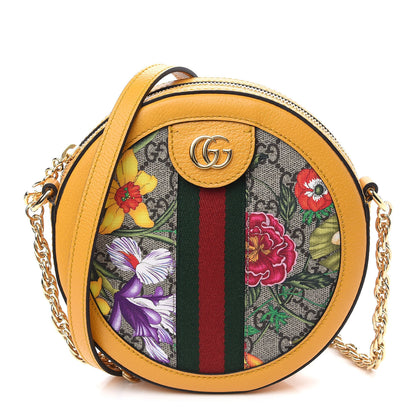 Gucci GG Supreme Monogram Flora Web Mini Ophidia Round Shoulder Bag Beige Multicolor Crop 1 of 9