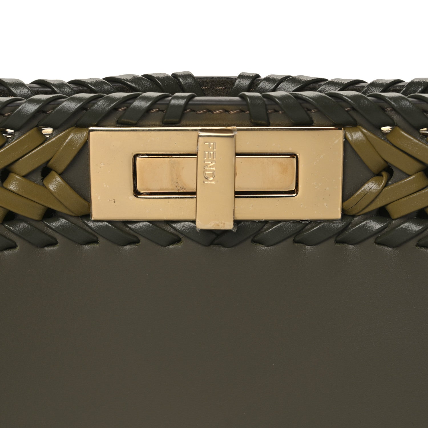Fendi Vitello King Ceylon Shiny Nappa Woven Medium Peekaboo I SEE U Satchel Avocado Cedro Camaleonte 7 of 9