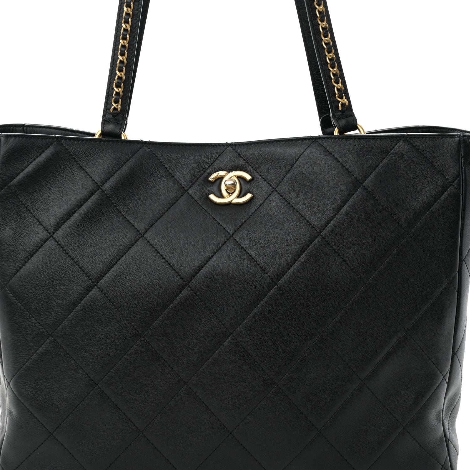 Chanel Calfskin Quilted Book Pocket Shopping Tote Black 9 of 12