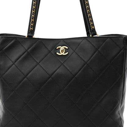 Chanel Calfskin Quilted Book Pocket Shopping Tote Black 9 of 12