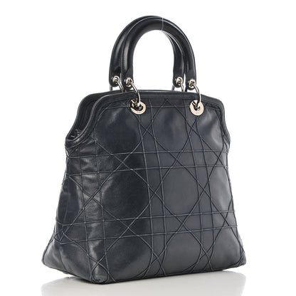 Christian Dior Lambskin Cannage Medium Granville Tote Navy Blue 3 of 13